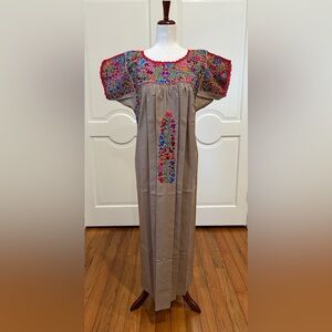 San Antonino Maxi Dress,Oaxaca Mexican dress.Hand Embroidered with Silk Thread.